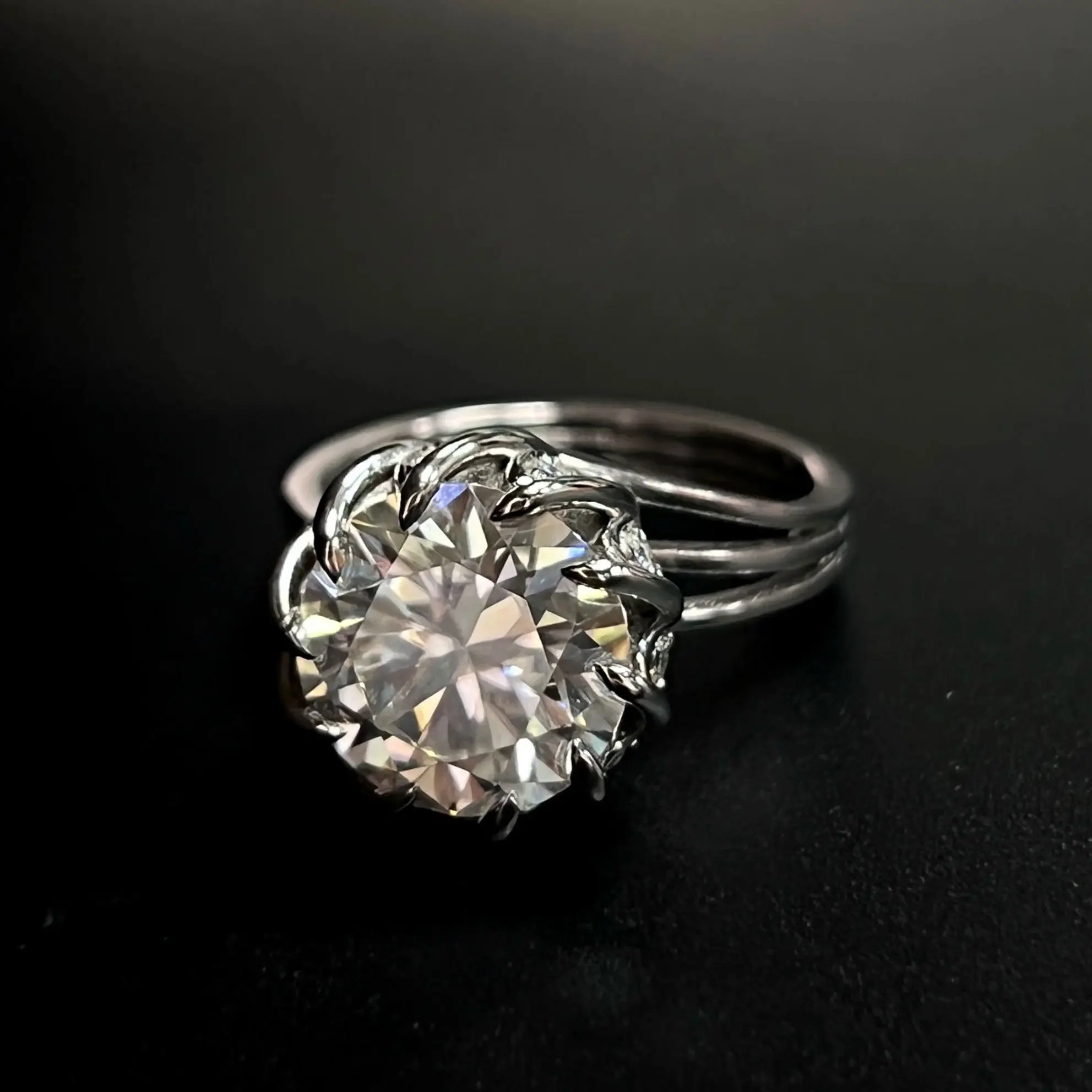 

S925 Silver Ring with Full Diamonds and Lotus Design, 5.0 Carat Moissanite Ring for Women.
