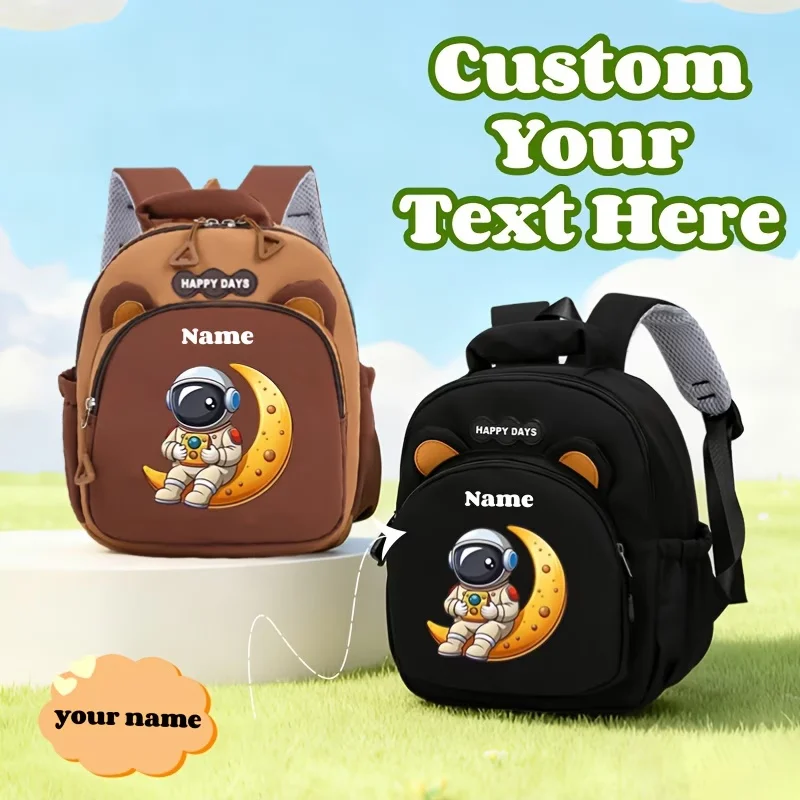 

Customized back-to-school season casual versatile large-capacity backpack with astronaut print and personalized name, suitable f