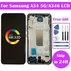 Super AMOLED For Samsung A34 5G A346B A346U A346E LCD Touch Screen with Fingerprint For SM-A346 Display Repair Parts