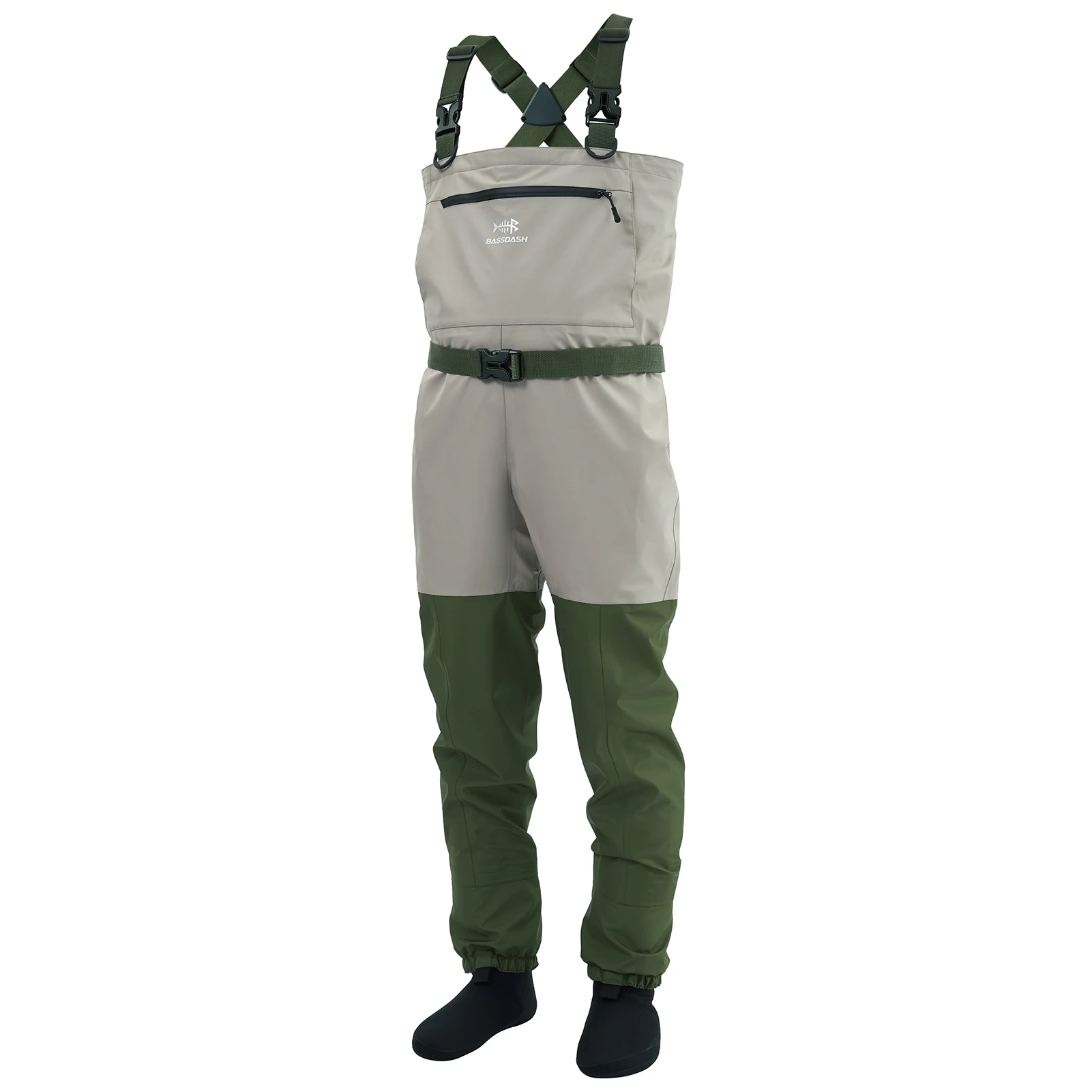 IMMERSE Men Fly Fishing Waders Breathable Stocking Foot Waterproof Lightweight Chest Wader Dark Bottle Green