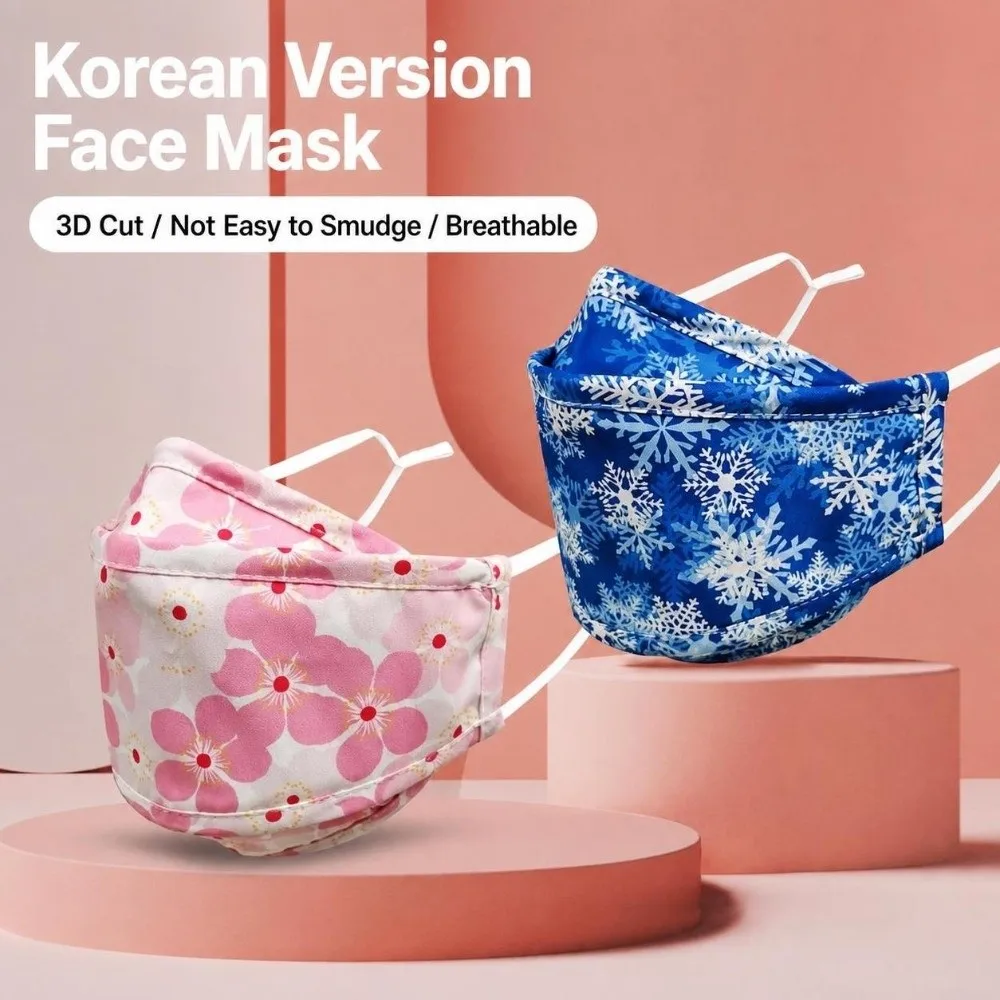 Fashion Printed Washable Cotton Face Masks Cold Proof Dustproof Fish Mouth Masks Breathable Cloth Warm Face Coverings For Women