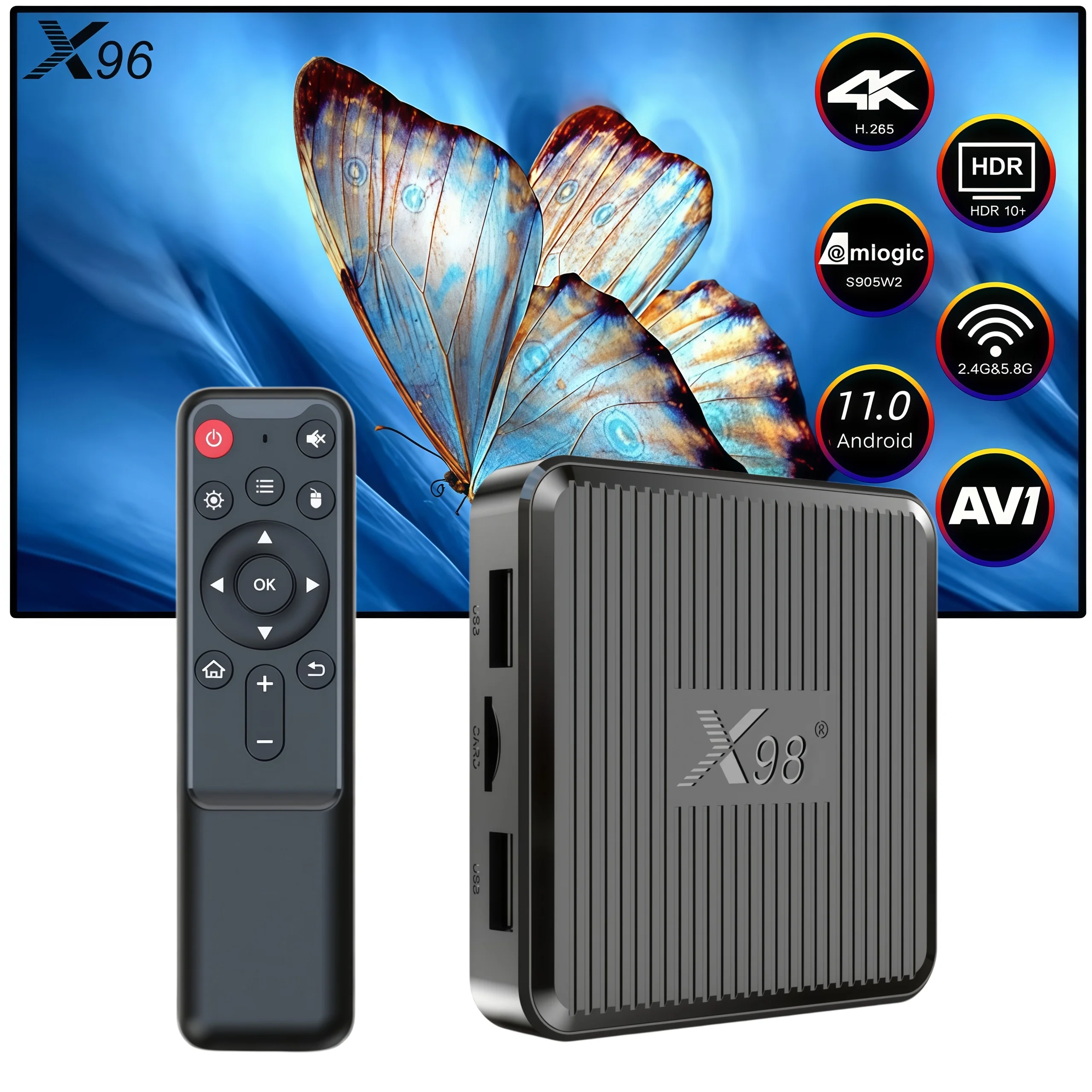 TV Box X98Q Android 11 Amlogic S905W2 Quad Core, WiFi Dual 2.4G/5G, Decodificador AV1, Reproductor Multimedia Inteligente 4K HDR10+, Set Top Box