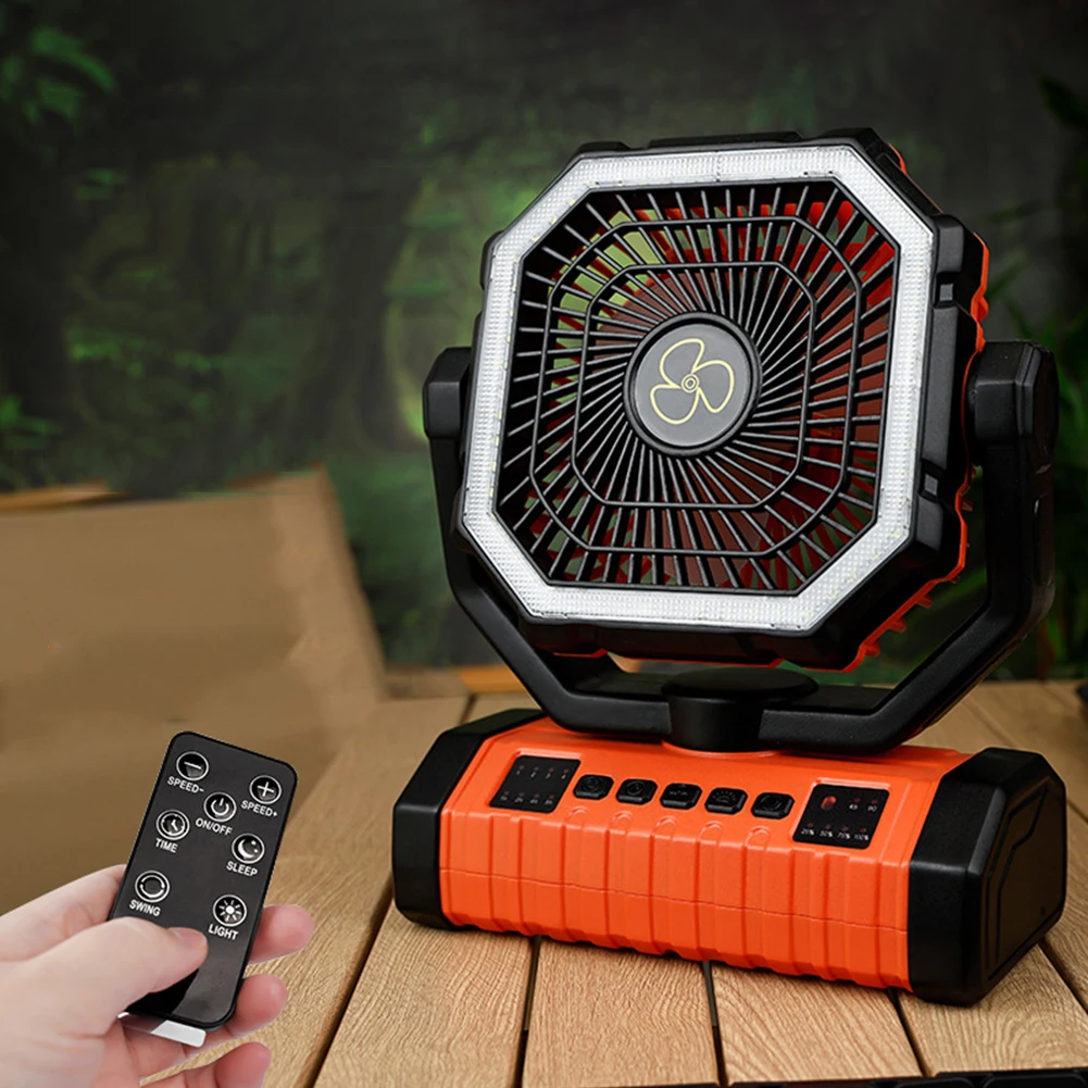 Outdoor Tent Fan with LED Lantern 4 Gears Wind Speed Wireless Desk Fan 20000mAh Cordless Personal Fan for Outdoor Travel Hiking