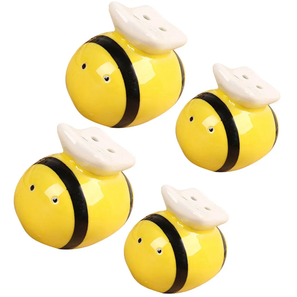 Ceramic Salt Pepper Shaker Set 4 Piece Bee Design Spice Jars Seasoning Containers for Home Restaurant