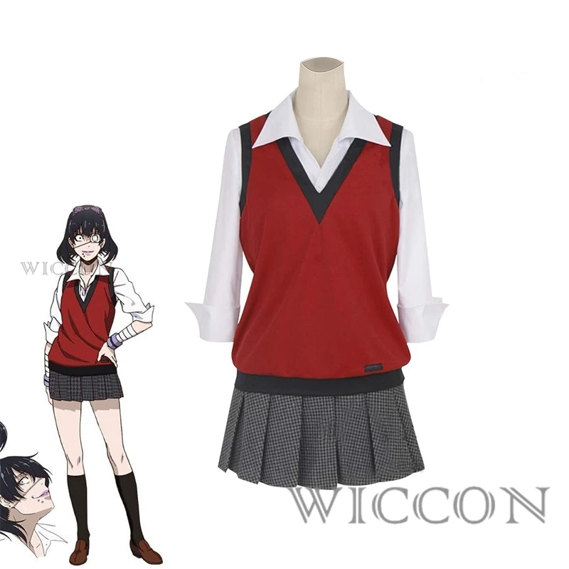 Anime Kakegurui Compulsive Gambler Midari Ikishima Cosplay Costume Japanese School Uniform Vest skirt Women JK Uniform wig