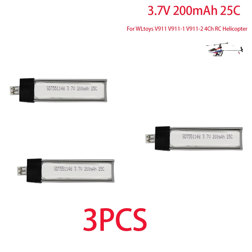 Batteria Lipo 3.7 v 200 mah ad altissima capacità 3.7 V 200 MaH con caricabatterie USB per elicottero WLtoys V911 V911-1 V911-2 4Ch RC 5 pezzi