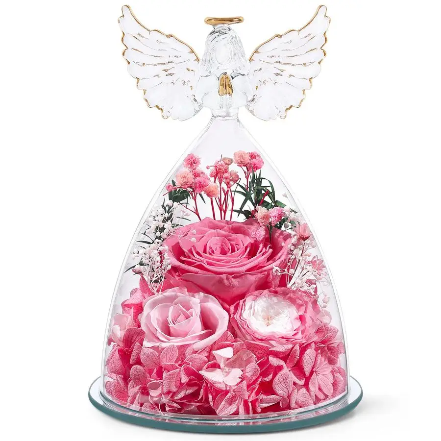 

Подарки на День святого Валентина для нее, на день рождения, стабилизированная роза в стекле, фигурка ангела, вечный свежий цветок для доставки, на День святого Валентина