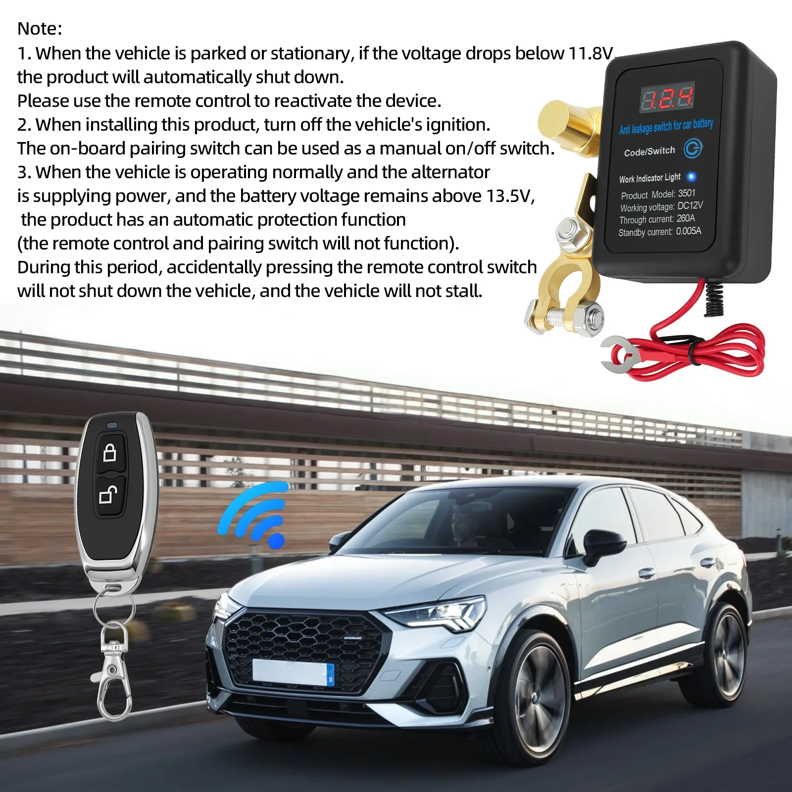 DC 12V Auto-Abschaltschalter 260A Batterie-Trennschalter mit Fernbedienung und LED für LKW – Detail 4
