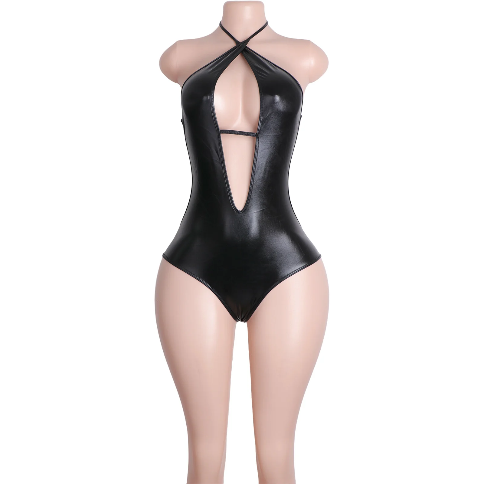 

Women's Patent Leather Bodysuit Thong String Sexy Clubwear Tight Fitting Dancewear Strap Lingerie Outfit Elegant