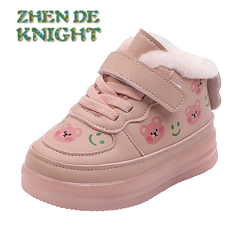 Baby Board Shoes Girls and Boys Light Shoes Warm Baby Walking Shoes Small White Shoes Children's Plush Cotton Shoes