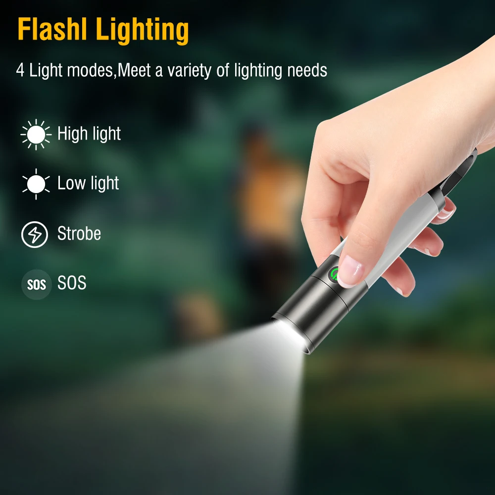 BORUiT Super Bright LED EDC Flashlight with Side Light Type-C Rechargeable Torch Waterproof Magnet Work Light Tent Lantern