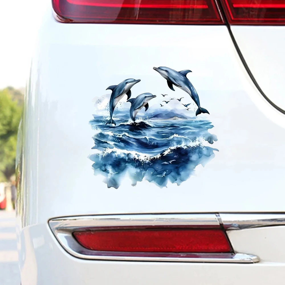 Dolphin and Sea Vinyl Sticker, Car Accessories Sticker Scratch-Proof Sunscreen Decor Camper Windows Graffiti Decal  PVC