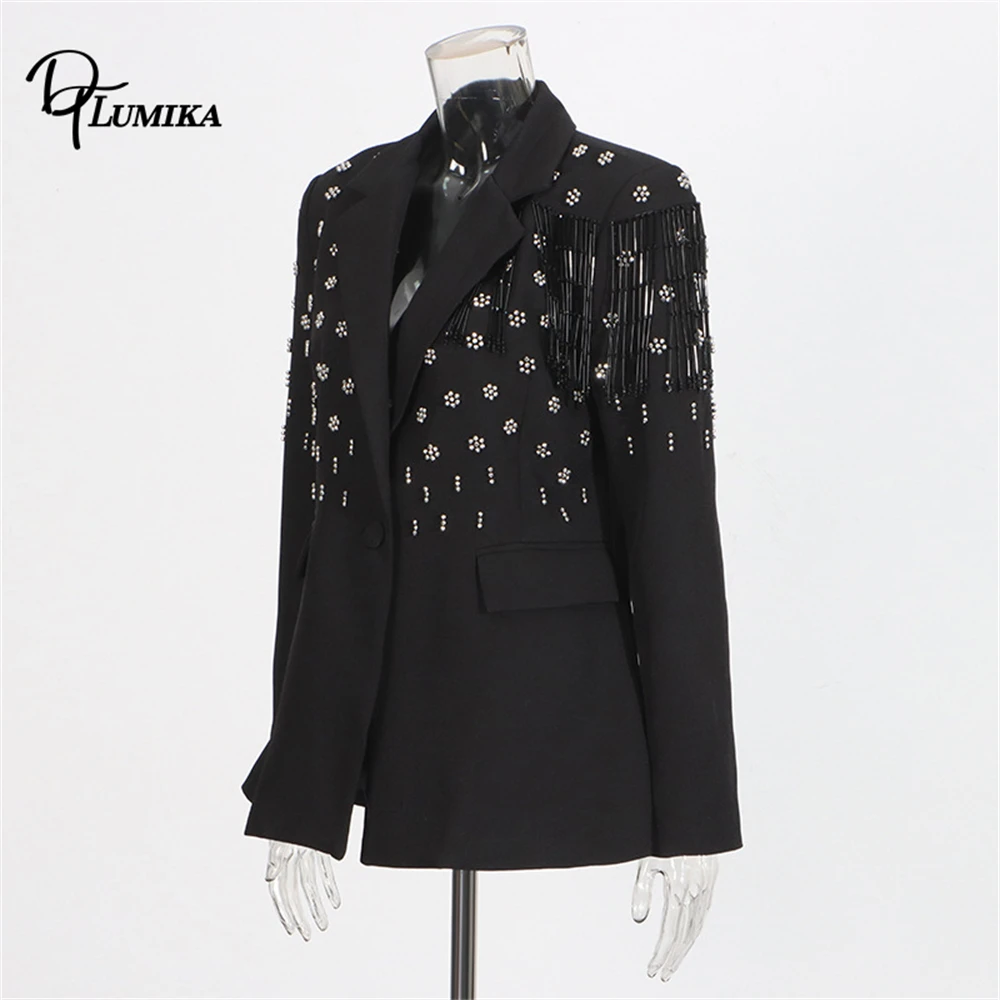 سترة بدلة مزخرفة بأحجار الراين وهامش، مقاسات M-XL متوفرة، ملابس خارجية رسمية/حفلة بقصة ضيقة للنساء الصورة الفعلية #3