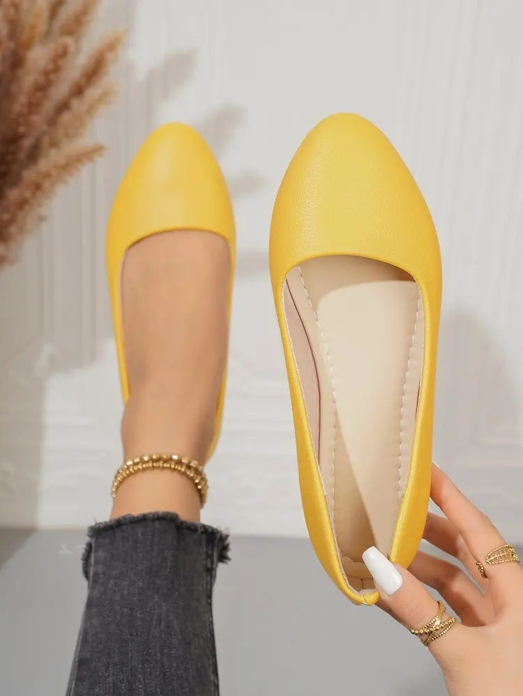 Einfarbige Ballerinas für Damen mit spitzer Zehenpartie, leicht und bequem, zum Hineinschlüpfen, für Alltag, Büro, Schule und Reisen – Detail 15