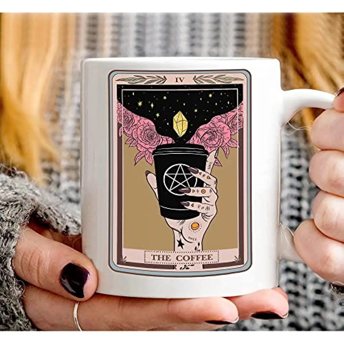 The Coffee Tarot Card Occult, Witchy Cup Moon Mama Mug Tea Cup White 11oz