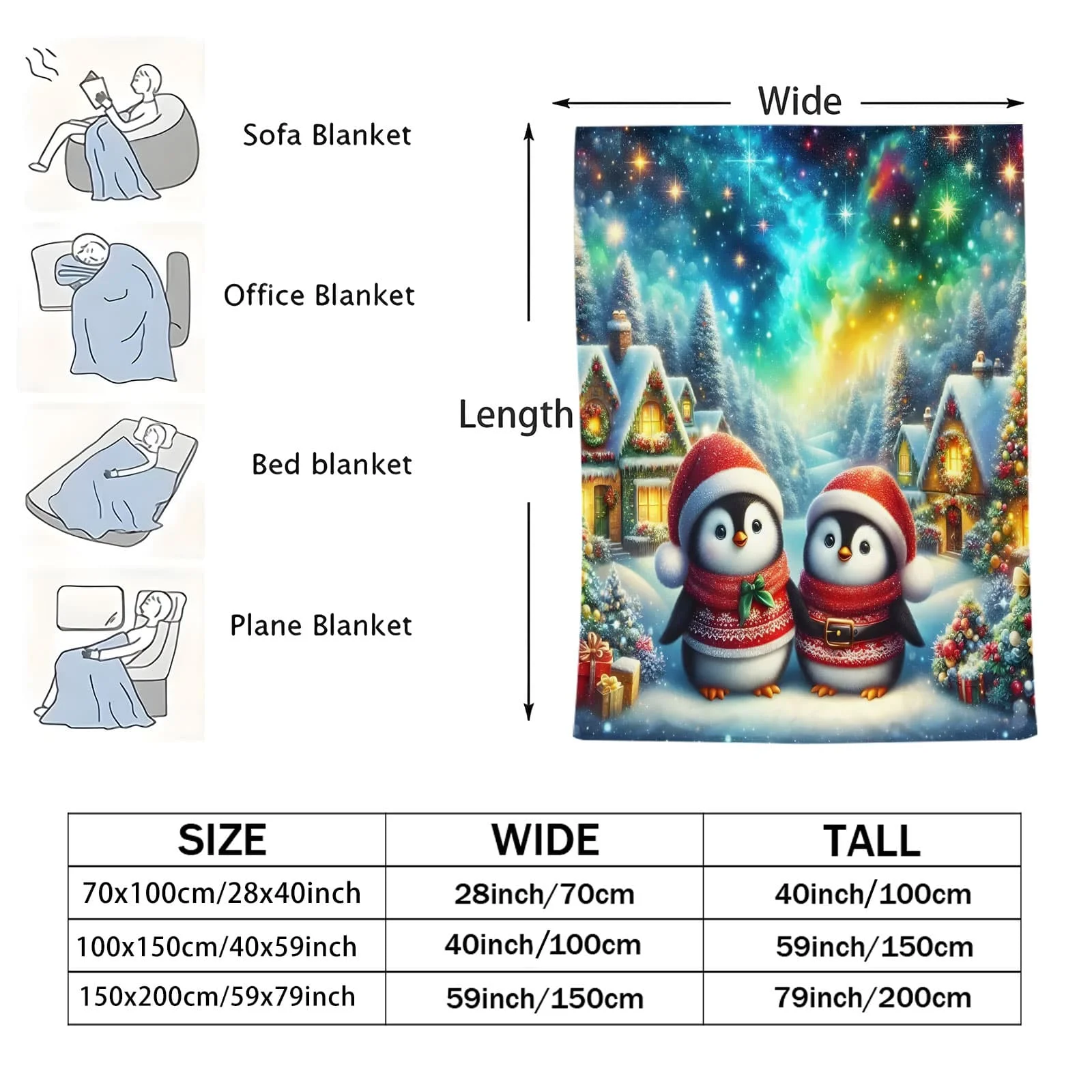 عيد الميلاد تاون البطريق بطانية ناعمة-1 قطعة شتاء احتفالي تحت عنوان رمي الصوف للأسرة أريكة ديكور المنزل الكبار الاطفال هدية دافئة