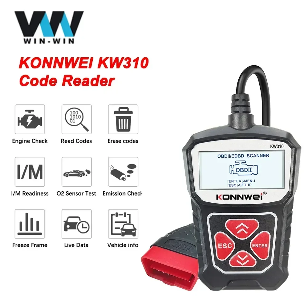 KONNWEI KW310 OBD2 Car Diagnostic Scan Tool Automotive ODB2 Code Reader with Russian OBD 2 Scanner Auto Tools PK ELM 327 V 1 5