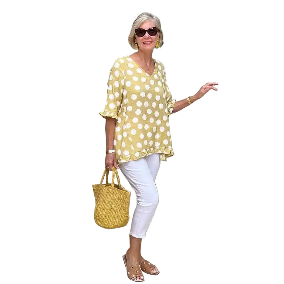 

Summer Women Shirt V Neck Half Sleeve Dot Printed Loose Women T-Shirts Casual Harajuku Tee Tops Oversized T Shirts