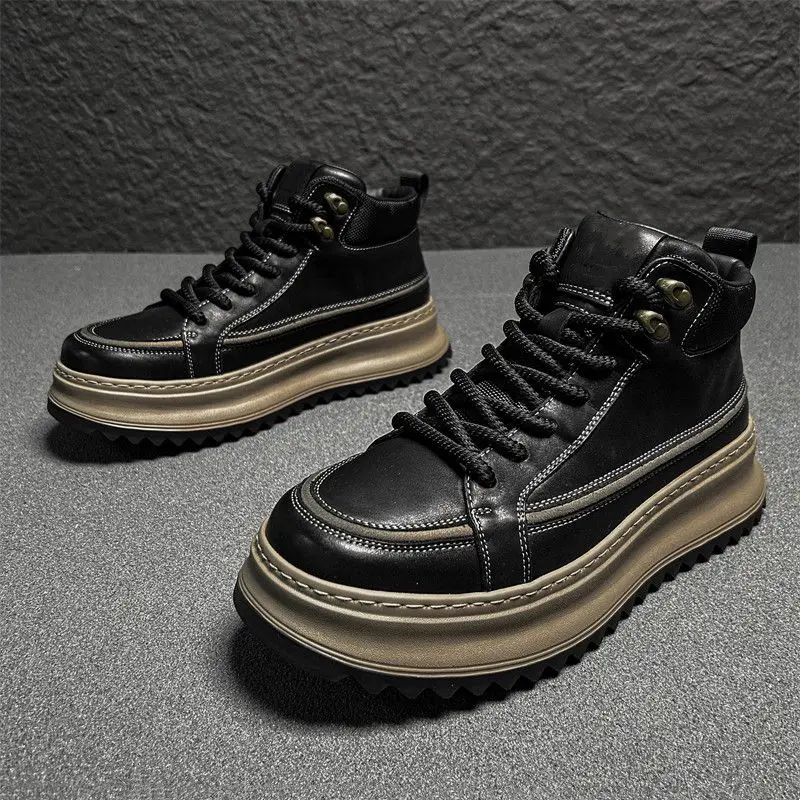 

Men's Vulcanized Shoes Trendy Personalized Teenagers Casual Shoes Round Toe Lace-Up Plus Size Platform Shoes Men Shose