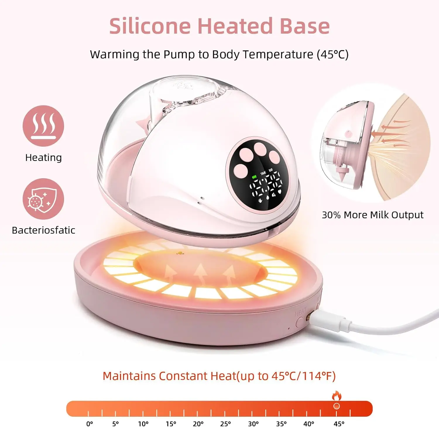 مضخة حليب الثدي الكهربائية يمكن ارتداؤها بدون استخدام اليدين خالية من مادة BPA معقمة بالأشعة فوق البنفسجية وقاعدة ساخنة لمضخة الثدي اللاسلكية الاختيارية أثناء التنقل #2