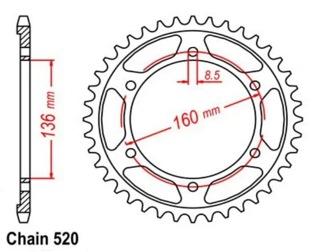 520 41T 47T Rear Sprocket For BMW G310 GS R 16-22 F650 94-07 G650 11-15 Gilera 500 90-93 125 600 88-89 Husqvarna 650 TR 13-14