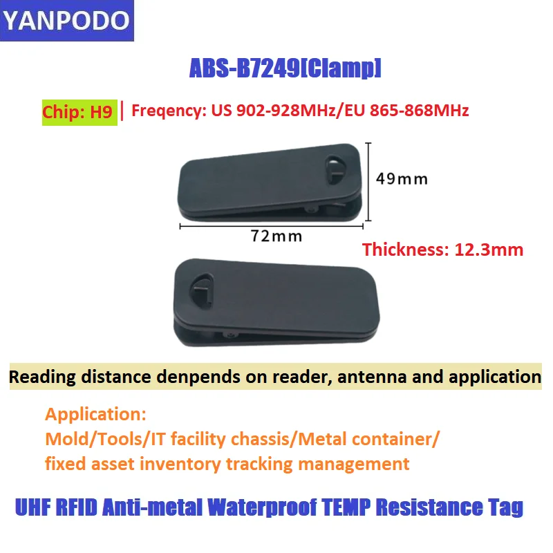 Yanpodo Long Range Waterproof IP67 Anti-Metal RFID UHF Tag EPC Gen2 Class1 U8/U9/H9/H3 Chips Smart Card ABS for Asset Management