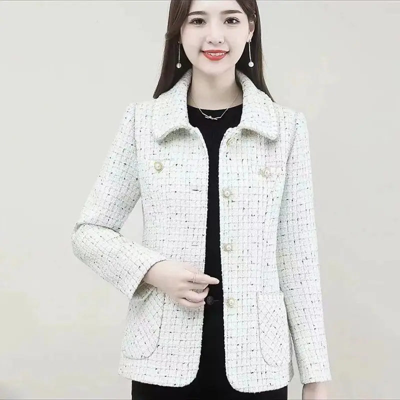 Fashion Short Small Fragrance Style Jacket High End primavera autunno Women Suit Coat Elegant Mother Clothes Square Neck Outwear 6XL