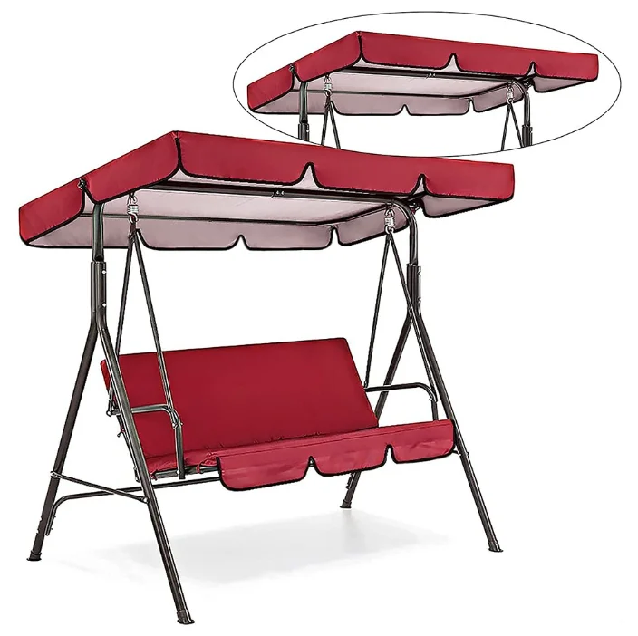 Waterproof Silver Coated 210D Red Swing Cover Kit With Canopy And Seat For Three Person Outdoor Garden Porch Swing Replacement