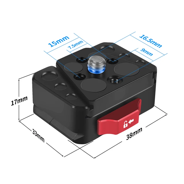 Quick Release Clamp Plate V-Lock Mount 1/4" Screw for 38mm Tripod Head Field Monitor LED Light Camera Adapter 6
