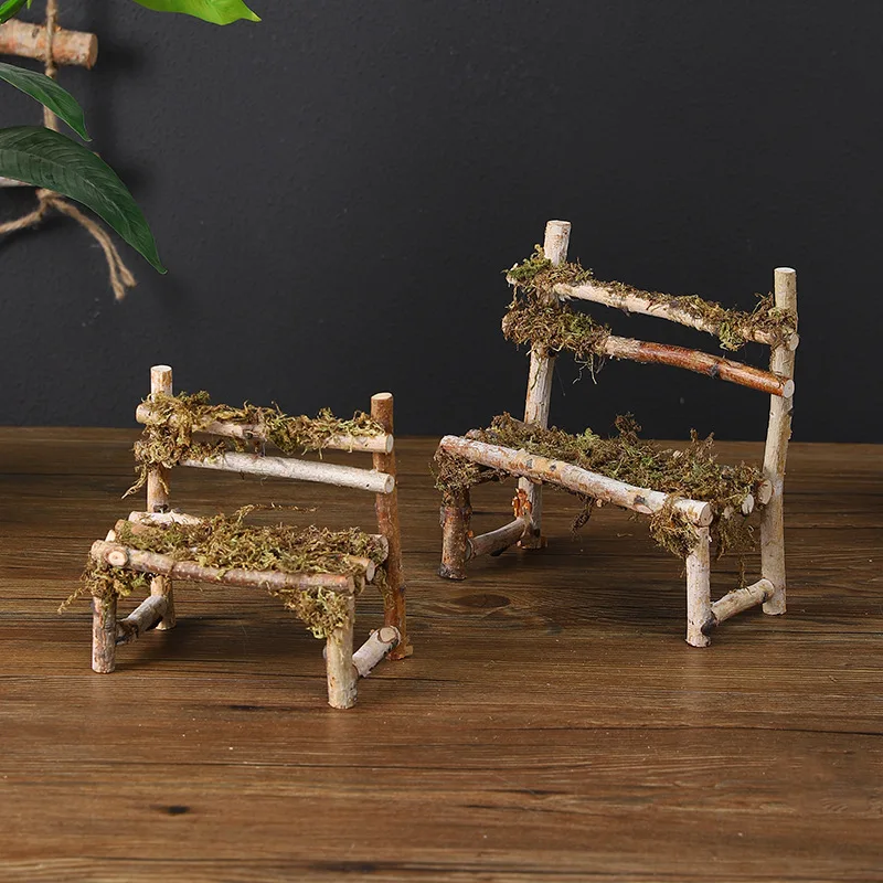 Mini Wooden Chair Decor Creative Desktop Forest Scene Props for Photography