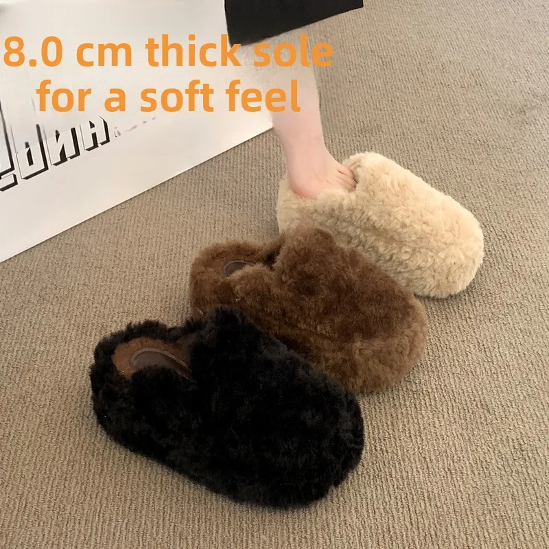 

Women's Thick Bottom Fur Slippers Slip-On Warm Cotton Slippers Autumn Winter Indoor Outdoor Wear Comfortable Casual Slippers