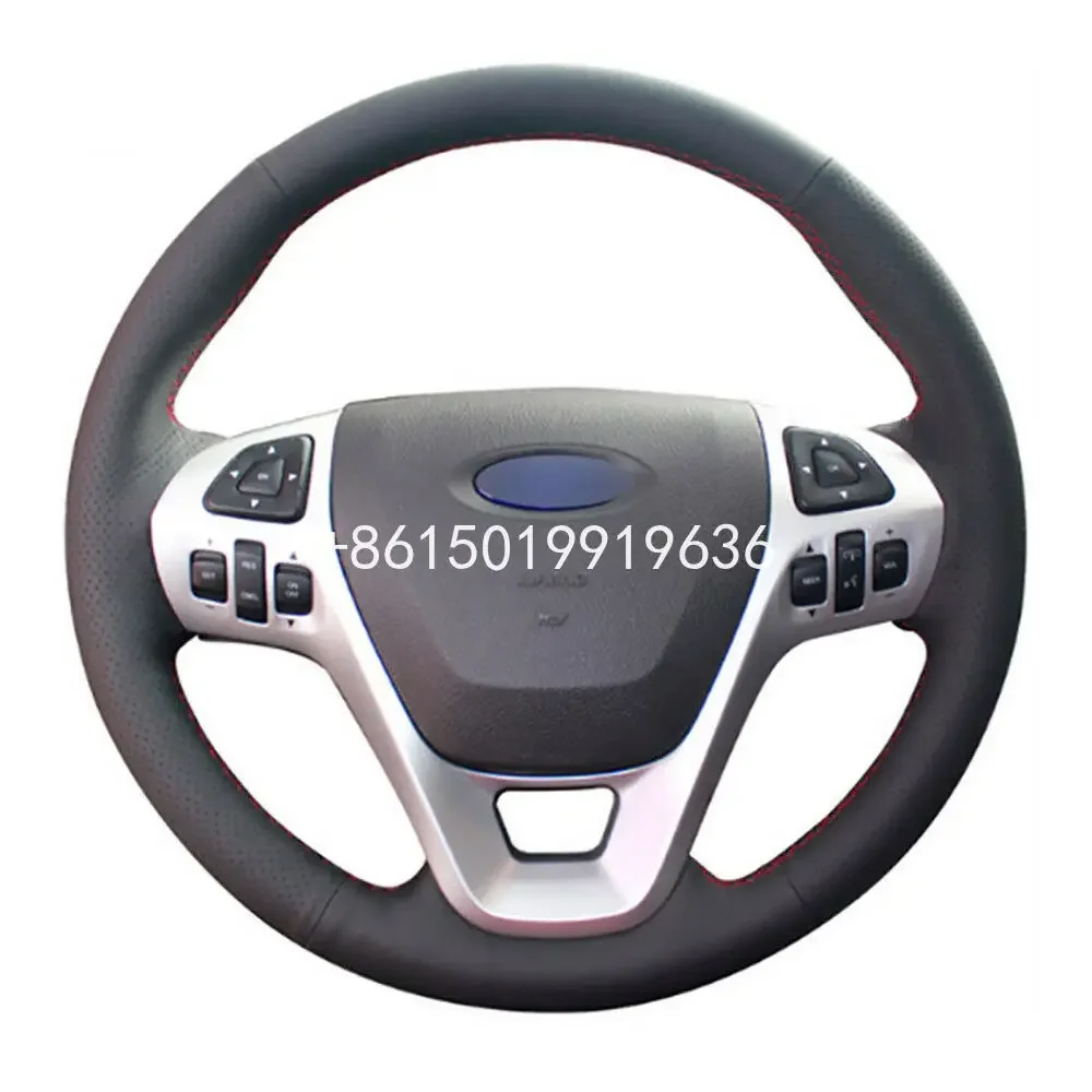 Customized DIY Black Leather Car Steering Wheel Stitch on Wrap Cover For Ford Explorer 2011-16 Taurus 2012-15 Edge 2011-14