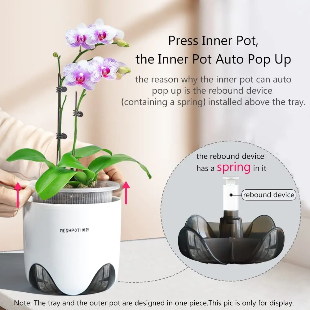 Meshpot 5inch 7inch Orchid Pots with Hole Double Layer Plastic Imitate Ceramic Orchid Planter Provide Good Air Circulation