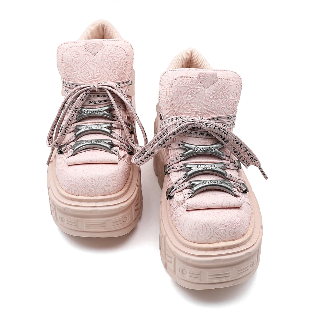 2026 New Punk Style Women Ankle Boots, Rock Round Toe Lace Up Platform Short Boots, Retro Chunky Heel Shoes with Metal Decor - view 5