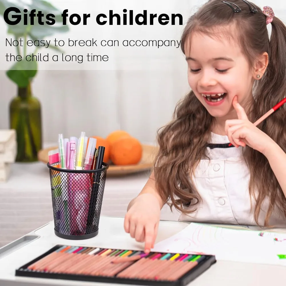 6 عبوات من حوامل الأقلام المعدنية الشبكية السوداء - أكواب تنظيم المكتب للمكتب والمدرسة #5