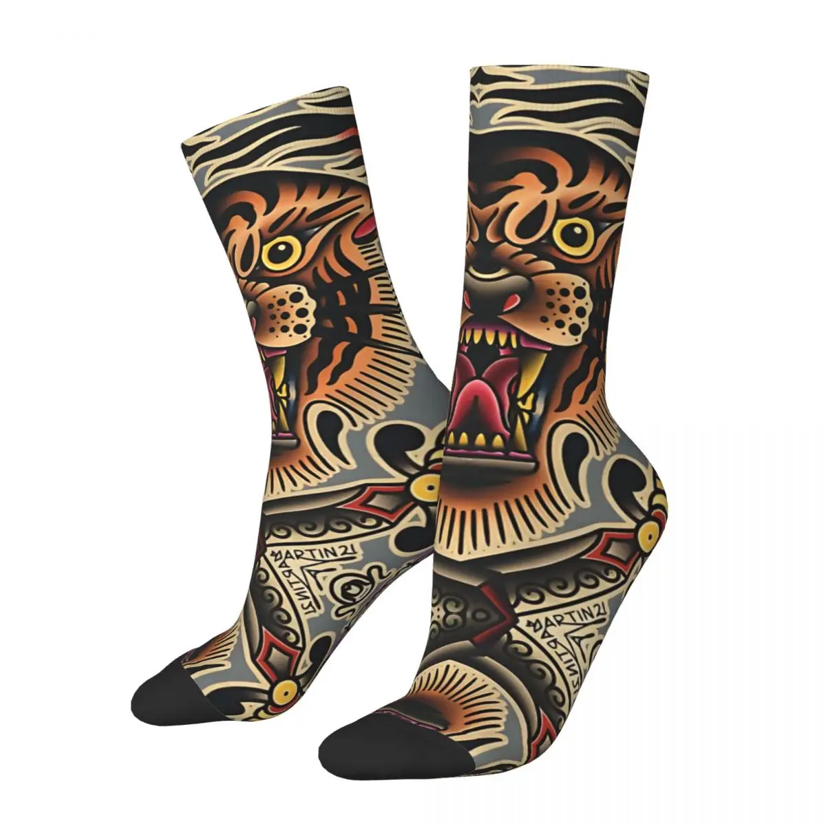 

Funny Crazy Sock for Men Traditional Tiger Hip Hop Harajuku Happy Pattern Printed Boys Crew Sock Novelty Gift