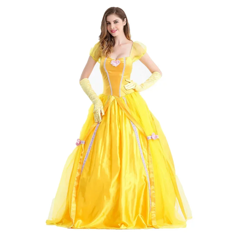wat22 Halloween Beauty And The Beast Yellow Princess Dress Adult Belle Costumes Cosplay Party Masquerade Bell Court New 2025 aa