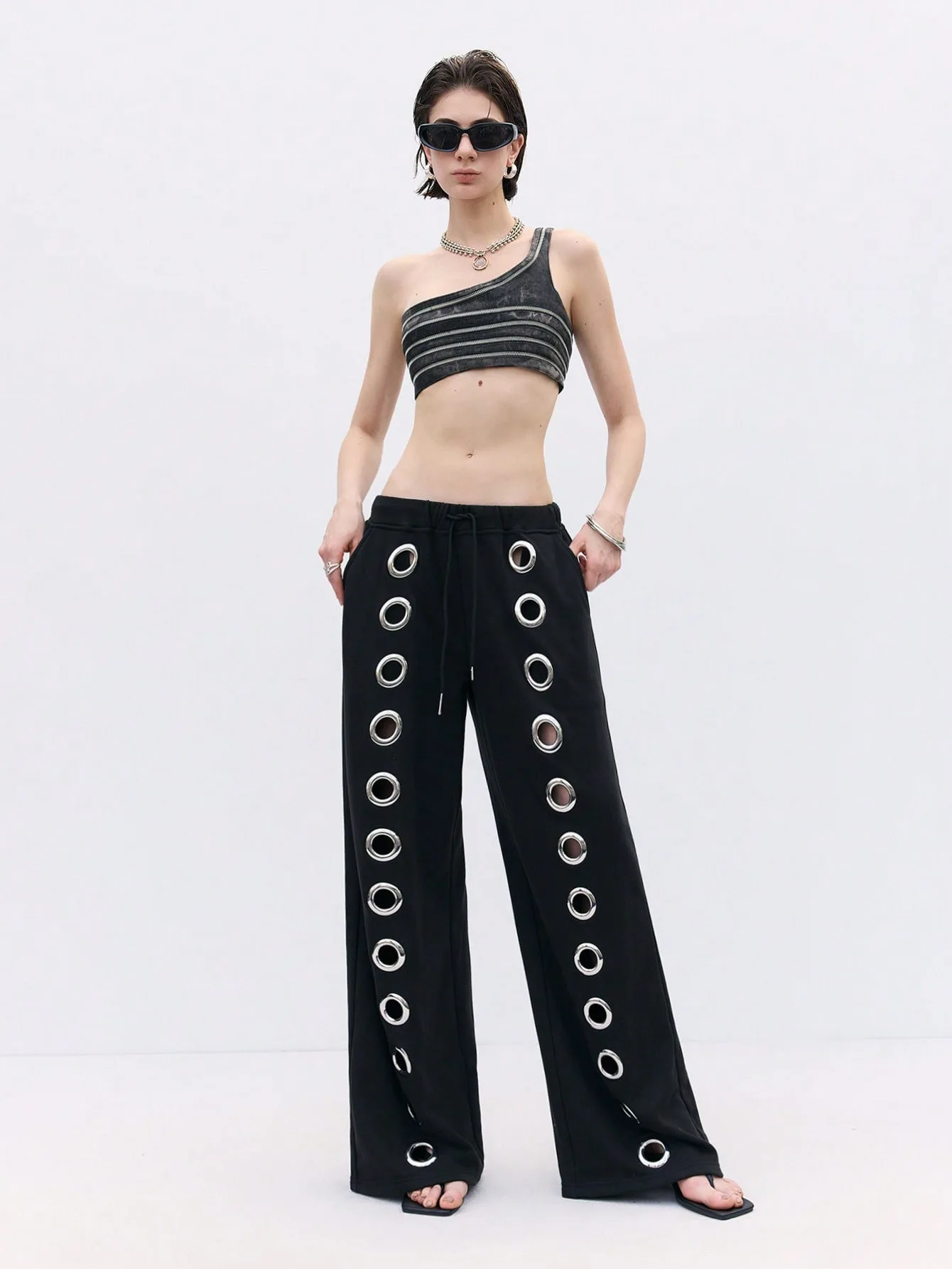 2026 New Men's and Women's Pants, Solid Color Drawstring Running Pants, Loose Hollow Pants, Men's Street Wear, Y2K Fashion Casua