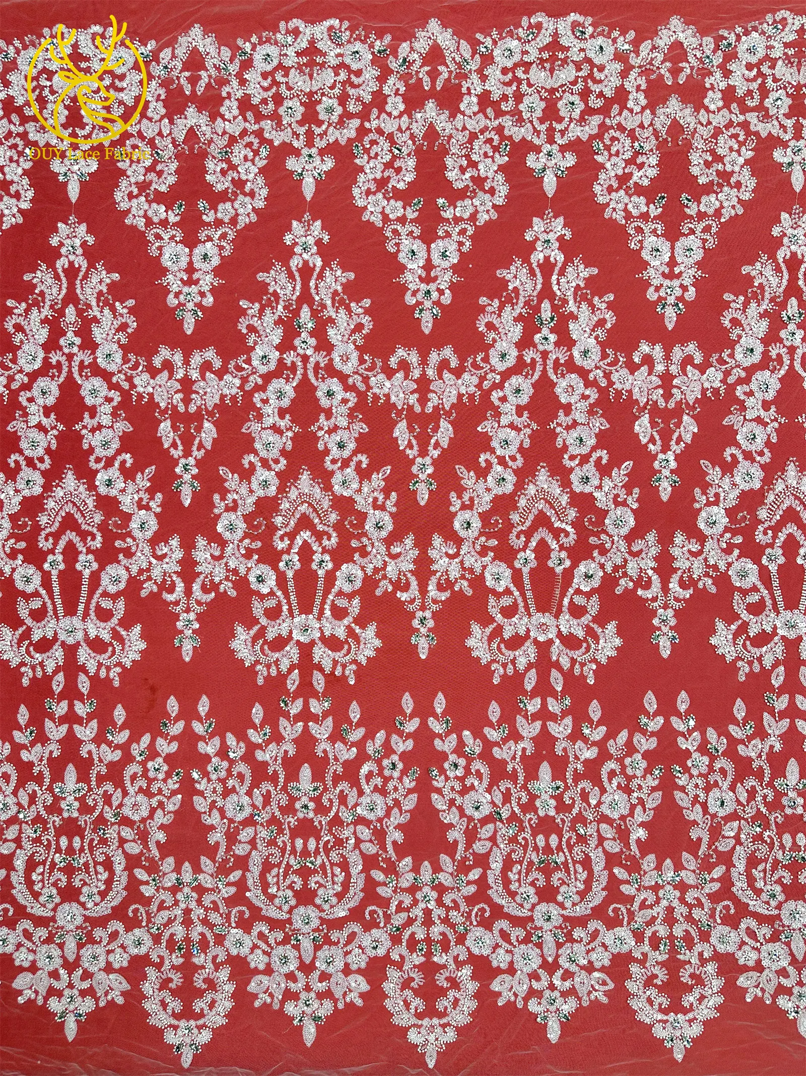 Nigerianisches weißes Hochzeitskleid Tüll-Mesh-Spitzenstoff Hochwertiger französischer Stein-Spitzenstoff Afrikanischer Perlen-Pailletten-Spitzenstoff – Detail 18