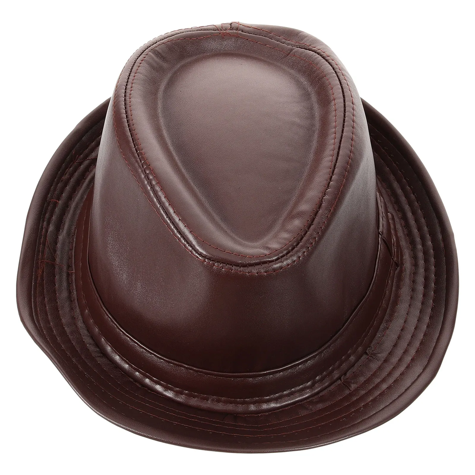 

Artificial Hats for Men Vintage Jazz Cap Warm Winter Autumn PU 58cm Coffee Color Elderly Gentleman Style