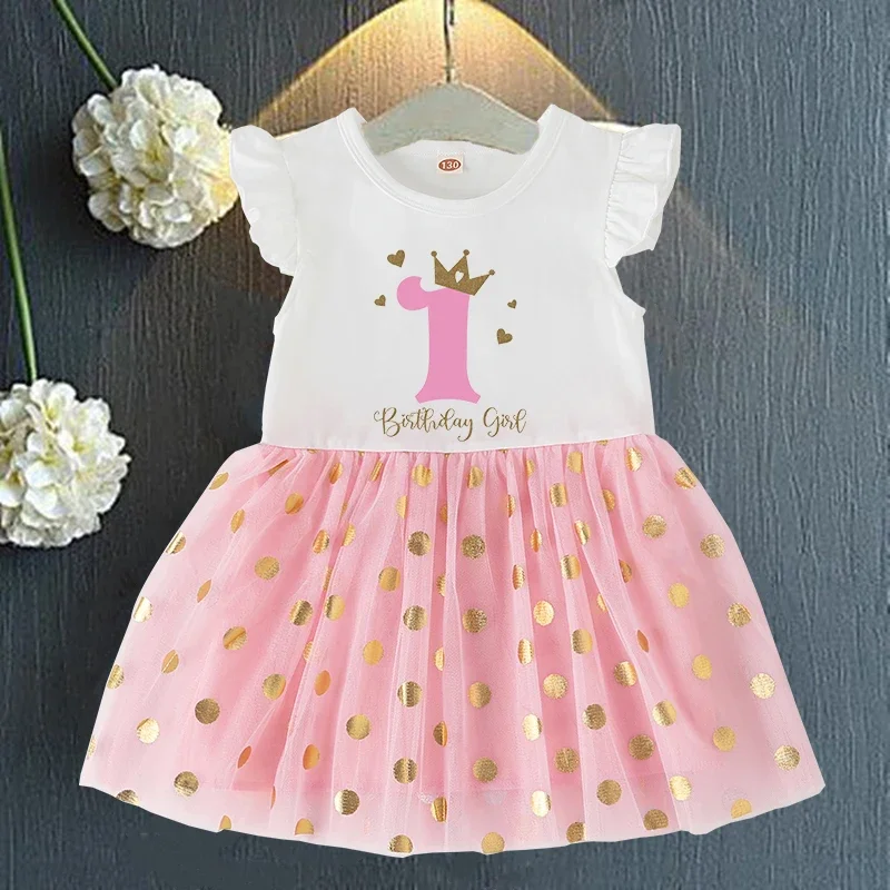 1-5Y Birthday Number Baby Little Girls Pink Dress Kids Princess Tutu Dresses Infant Outfits Toddler Girl Birthday Party Clothes