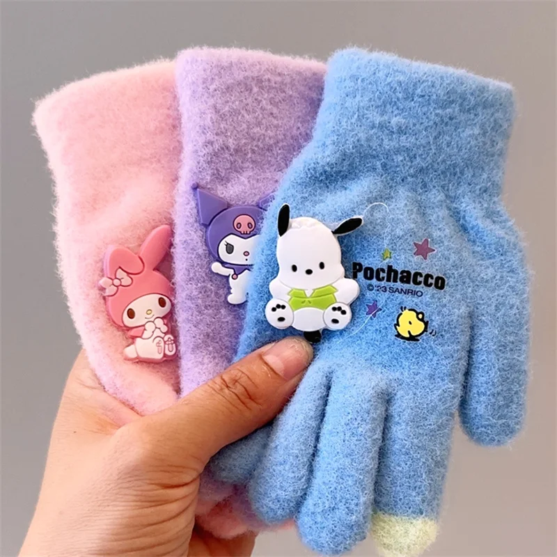 Gants en peluche Sanurgente Cartoon Kuromi My Melody pour adultes et enfants, gants Cold-Verde, écran tactile, cadeaux chauds, Kawaii, hiver