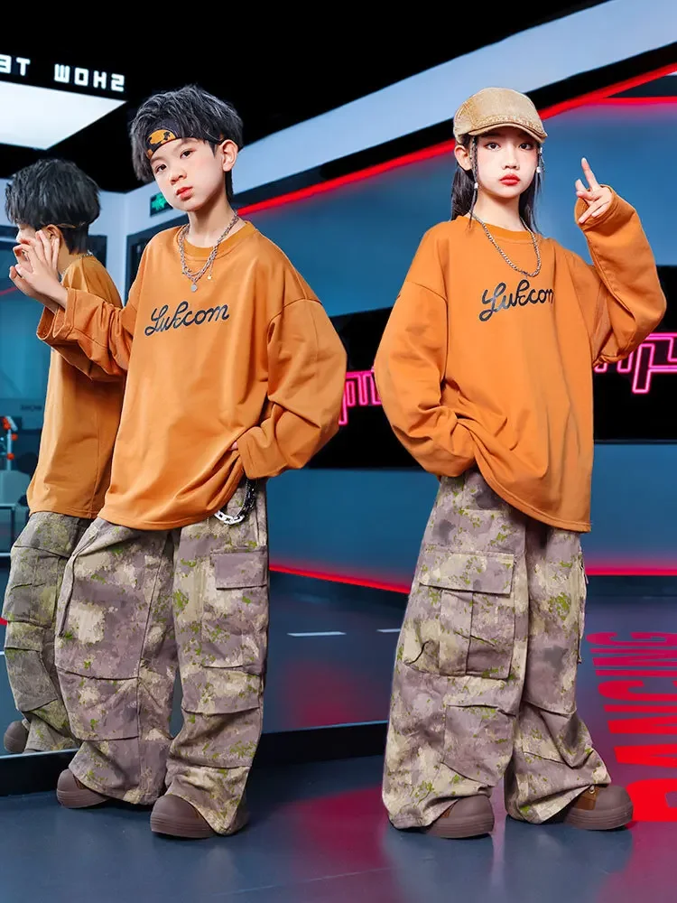 

Сценический костюм Kpop, костюм для выступлений в стиле хип-хоп, танцевальный костюм корейских детей, детская свободная одежда