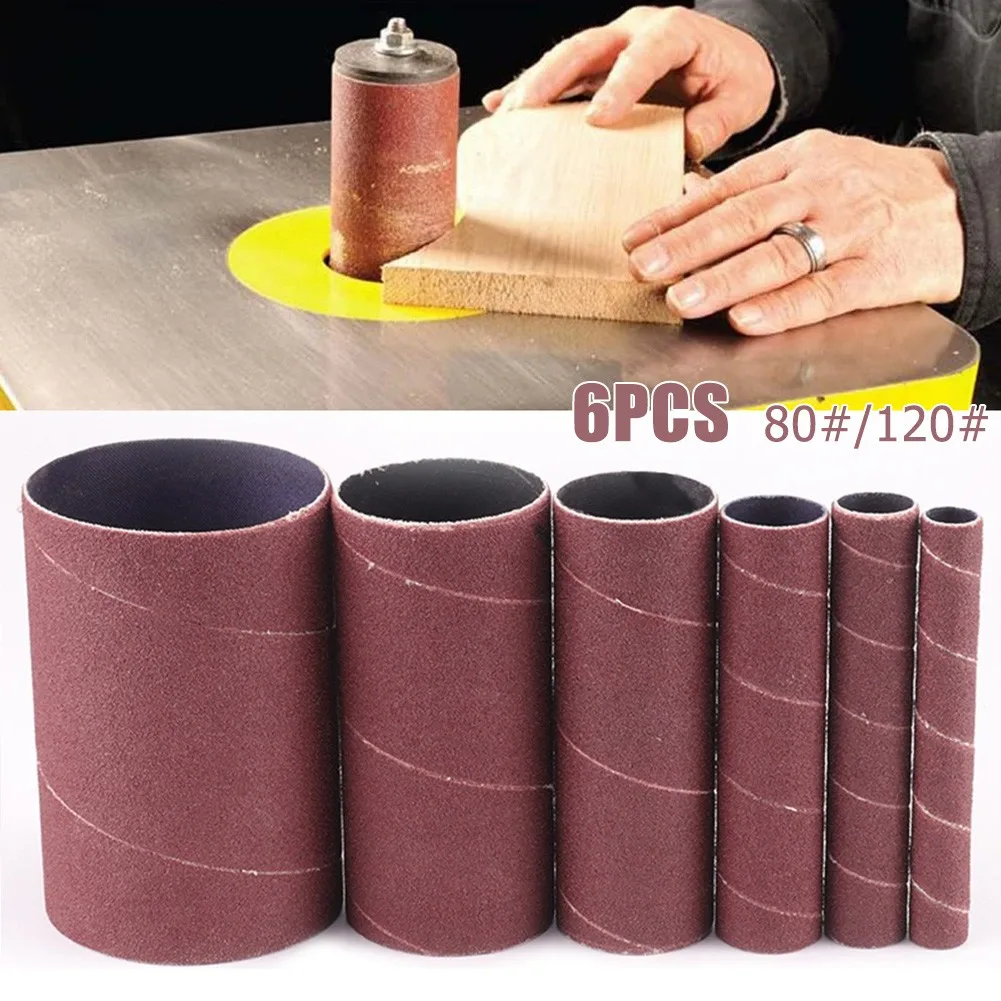 6Pcs Spindle Sanding Paper Sleeves 80/120 Grit Sandpaper Drum For Oscillating Sander Metal Woodworking Polish Processing Tool