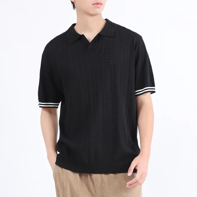 

TFETTERS Brand Men Summer Clothes Knit Tshirt Luxury Short Lapel Breathable Soft Mens Sweaters T-shirt with Collar Tops Tees