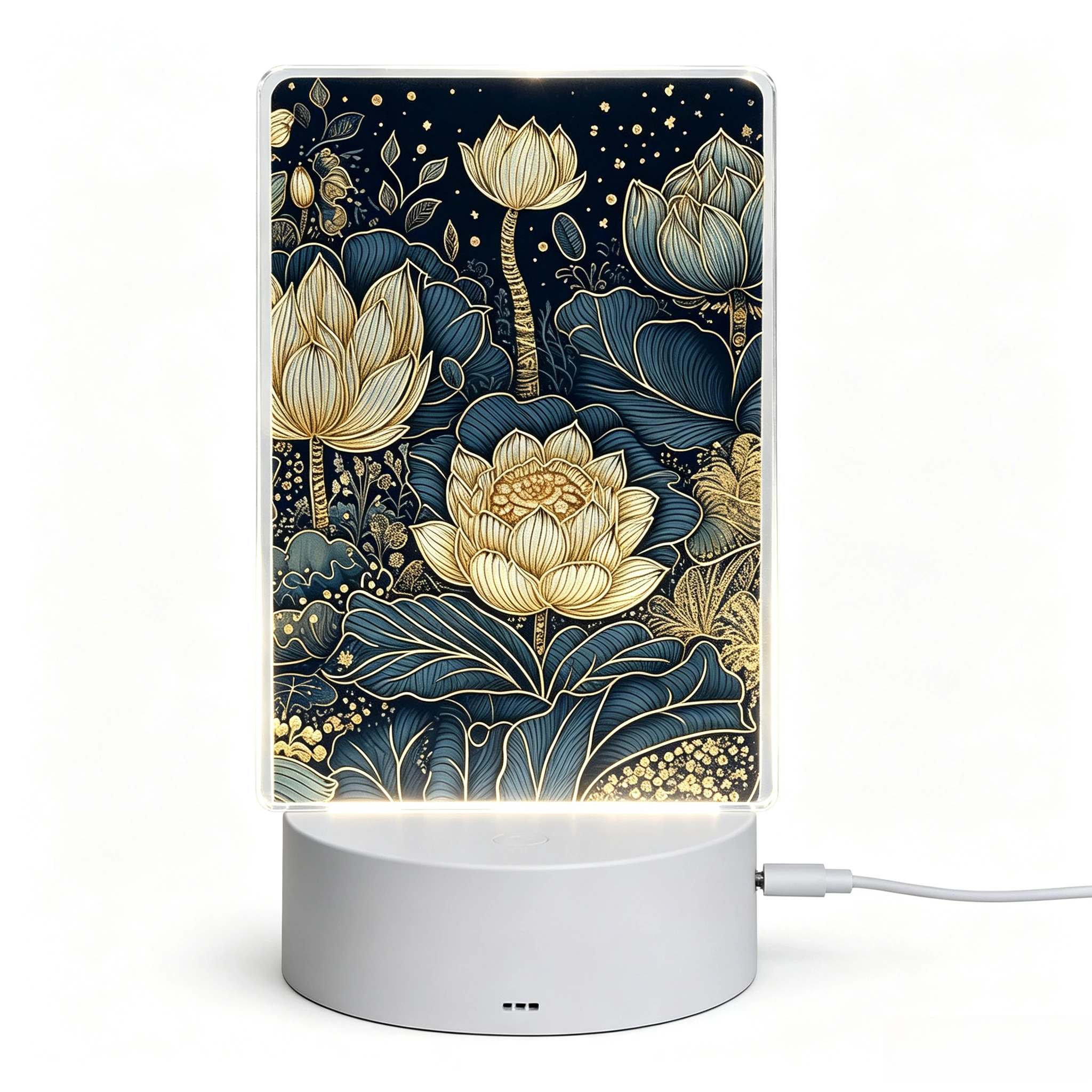 Luxury Golden‑Line Lotus Flower Acrylic Night Light, LED Bedside Lamp Elegant Floral Home Bedroom Decor Gift