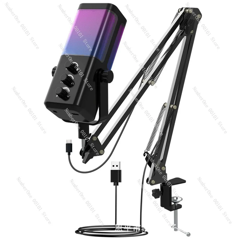 Rgb gaming live streaming condenser microphone - usb computer & mobile phone recording, noise-canceling gaming mic