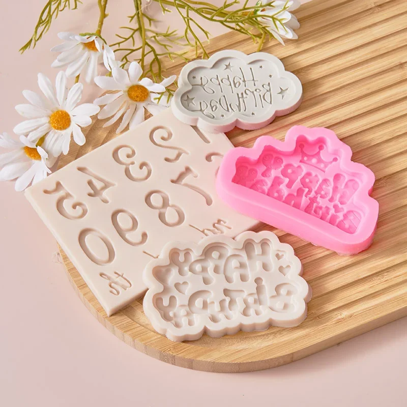 Silicone 3D Happy Birthday Letters Numers Mold For Ice Jelly Chocolate Mould Birthday Cake Decorating Tool Steam Oven Available