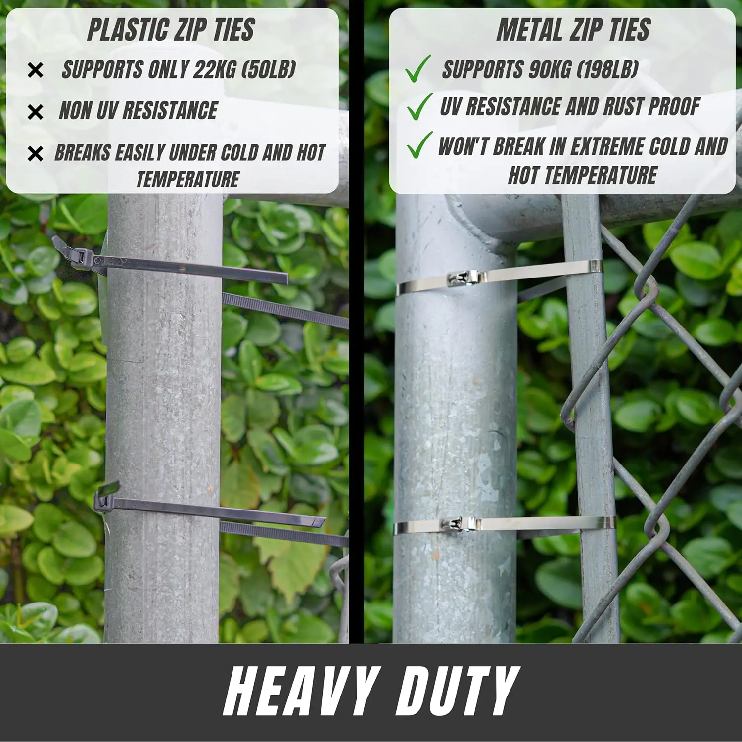 Metal Zip Ties 11.8 inch 100pcs 304 Stainless Steel Zip Ties Heavy Duty Multi-Purpose Self-Locking Cable Ties for Machinery