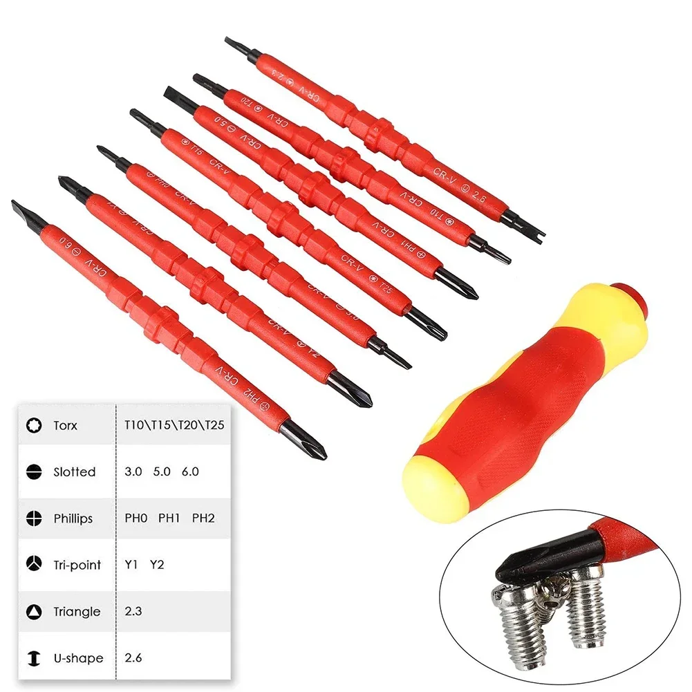 

8Pcs Electrical Insulated Screwdriver Non-Slip Multi Screwdriver Bit Magnetic Batch Head T10 T15 T20 T25 PH0 PH1 PH2 Y1 Y2